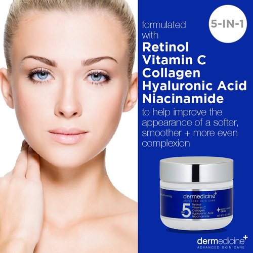 5 in 1 Retinol, Vitamin C, Collagen, Hyaluronic Acid and Niacinamide | Potent Face Cream Fine Lines and Wrinkles and Reduce Appearance of Dark Spots 2 oz