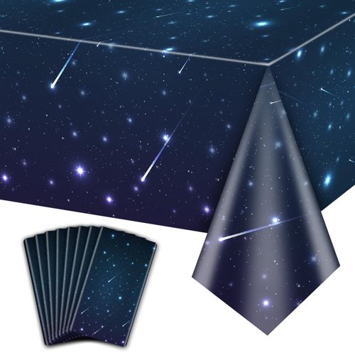 8 Pack Space Galaxy Party Tablecloths, Starry Night Tablecover Supplies, 51x87'' Plastic Space Explore Theme Table Cover for Space Galaxy Theme Party, Outer Space Stars Theme Birthday Decorations