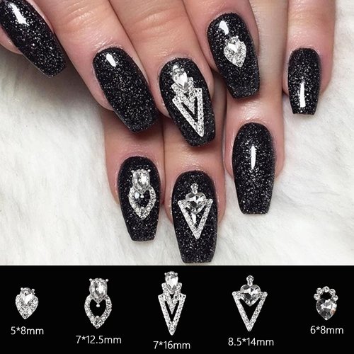 SILPECWEE 20pcs Nail Rhinestone Glass Nail Crystal 3D Nail Charms Silver Nail Jewels Heart Nail Gem Stone Diamond for Nails DIY Nail Decorations Nail Art Accessories