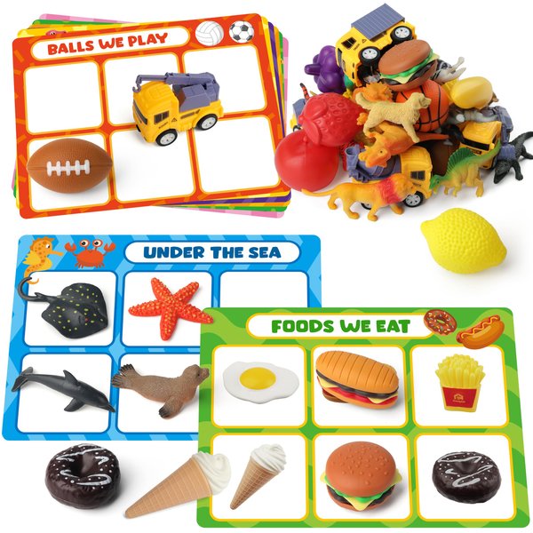 Coogam Sorting Toy for Toddlers, Animals Dinosaurs Fruits Vehicles Foods Fishes Balls Farm Playset, Fine Motor Montessori Game Preschool Educational Learning Gift for Year Old Kids