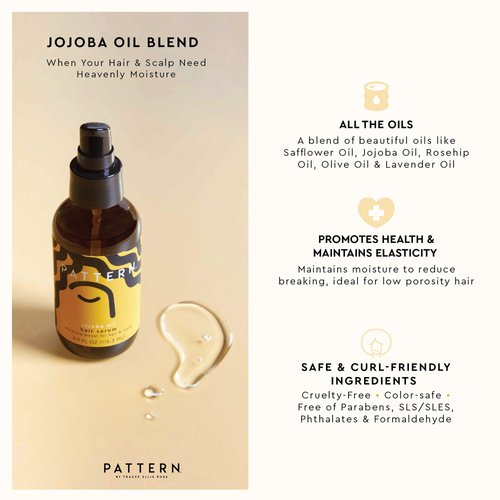 PATTERN Beauty by Tracee Ellis Ross Jojoba Hair Serum, 3.9 Fl Oz, Safflower, Jojoba, Rosehip, Olive & Lavender Oils, Lightweight Moisture Boost for Hair and Scalp