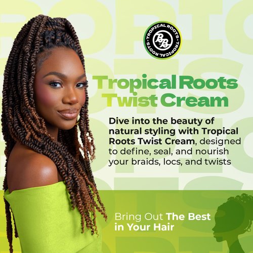 Bronner Bros Tropical Roots Twist Cream for Braids, Locs & Twist - Styling Cream with Pineapple & Guava Extract, Coconut Oil, Vitamins B5 & B12 - Soft Hol, Reduces Frizz & Spit Ends - 6 oz