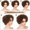 WIGER Glueless Side Part Kinky Curly Human Hair Wig Ombre Brown Short Curly Human Hair Wigs for Black Women Highlighted Natural Hairline Pixie Curly Bob Wig None Lace Frontal Deep Curly Hair