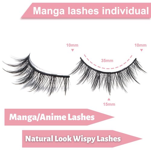 10 Pairs Cosplay False Eyelashes, Manga Lashes Wispy Long Thick Doll Anime Goth Spiky Fake Lashes Natural Look Full Strip Individual Easy Apply Enthusiasts For Douyin Makeup, Black