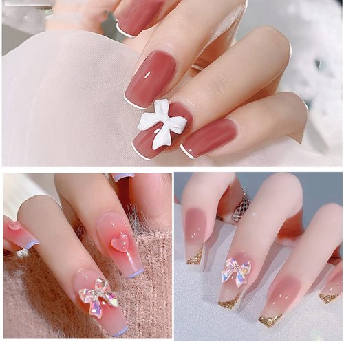 GBSTORE 100 Pcs 3D Nail Decoration Kits Colorful Aurora Bow Nail Art Decoration Resin Cute Nail Rhinestone Glitter Nail Charms Nail Art Accessories