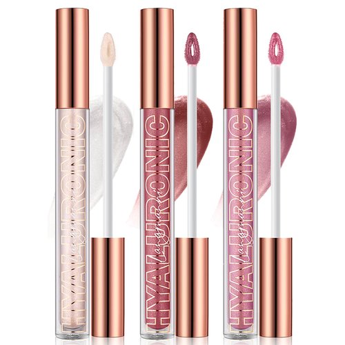 LANGMANNI Hyaluronic Acid Lip Gloss Set(3Pcs),Shimmer & Long Lasting Smooth Texture Gloss For Lips Plumping,Moisturizing And Brightening. 0.1oz/pc (#1+#2+#3)