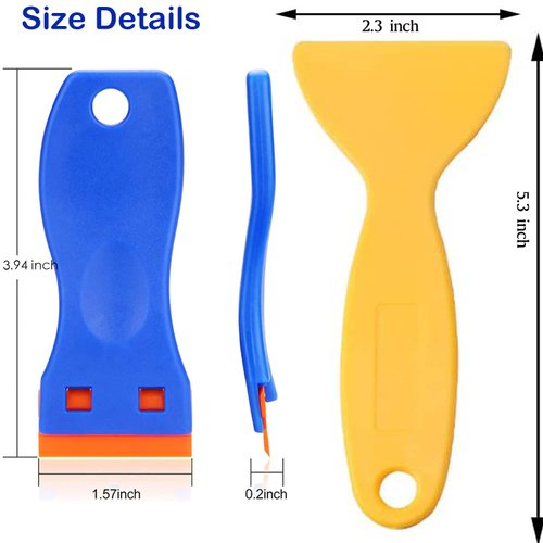 3Pack Plastic Razor Blades Scraper Tool (1Spatula)10 Double Edged blades,No Scratch Sticker Removal Scraper for Cleaning Adhesive Label Decal Glue from Stove top,Glass Window,Cooktop,Car Windshields.