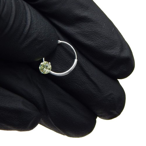 925 Sterling Silver Single Light Green CZ on Small 0.5 inch 1/2" 12mm Endless Hoop Earrings 23463
