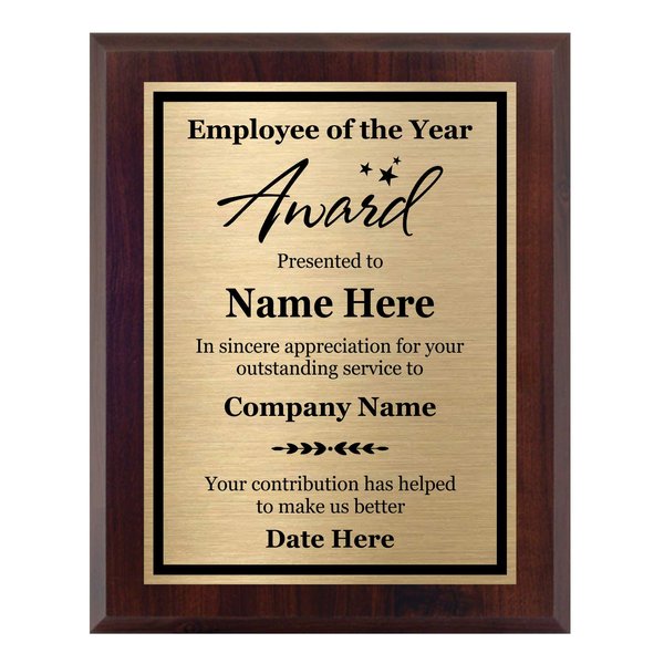 Employee of the Year Award Plaque 8x10 - Personalized Wood Board with Customized Plate - Awards for Employee Recognition and Appreciation - Customize Now!