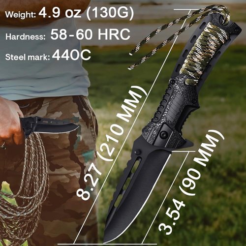 Pocket Knife - Tactical Folding Knife - Spring Assisted Knife with Fire Starter Paracord Handle - Best EDC Survival Hiking Hunting Camping - Knife Firestarter and Whistle - Stocking Stuffers 6772