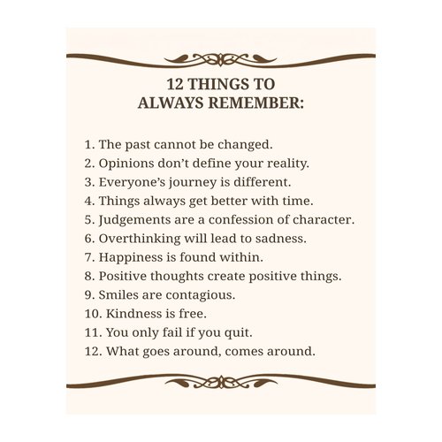"12 Things To Always Remember" - Inspirational Wall Art Print – Motivational Wall Decor for Home, Office, Bedroom, Classroom & School - Unframed 8x10" Quote Poster Print