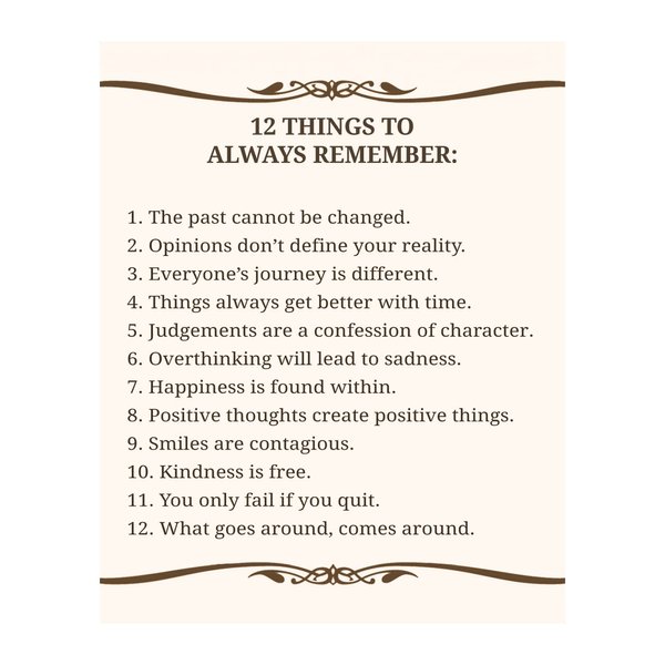 "12 Things To Always Remember" - Inspirational Wall Art Print – Motivational Wall Decor for Home, Office, Bedroom, Classroom & School - Unframed 8x10" Quote Poster Print