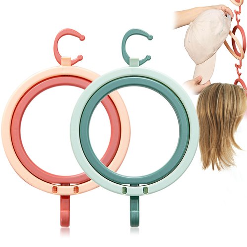 Caliee Wig Holder Travel 2Pcs Wig Stand Wig Head Stand for Long Hair Wig Organizer Hanging Pink and Green Wig Styling Stand Foldable Hair Stand for Wigs Hat Rack.