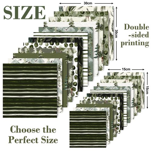 Whaline 24Pcs Watercolor Forest Pattern Paper White Green Christmas Tree Scrapbook Specialty Paper Double Sided Craft Paper for Xmas DIY Craft Card Making Photo Album Journal Decor, 6 x6 Inch