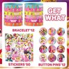 WOOACME Princess Peach Birthday Party Supplies, Princess Peach Party Favors Include 12 Bracelets, 12 Button Pins, 50 Stickers, Princess Peach Theme Party Favors