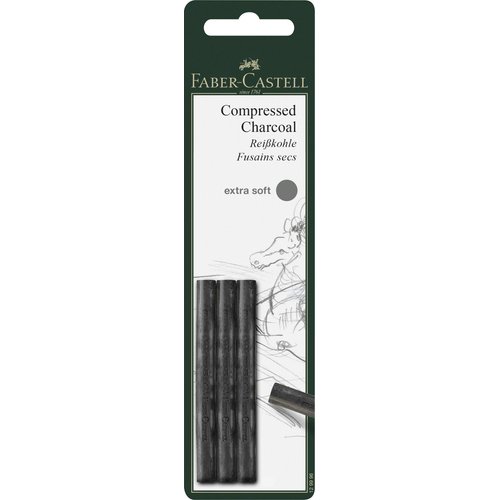 Faber-Castell Pack of 3 Compressed PITT Charcoal Sticks Black, Extra Soft