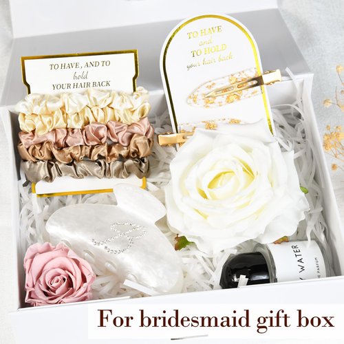 8 Pack Bridesmaid Gifts Satin Bridesmaid Scrunchies Soft Hair Ties Bachelorette Party Favors Hair Accessories for Women Bridesmaid Proposal Gift (Ivory,Light Gold,Gold,Dusty Pink,Metal Grey)