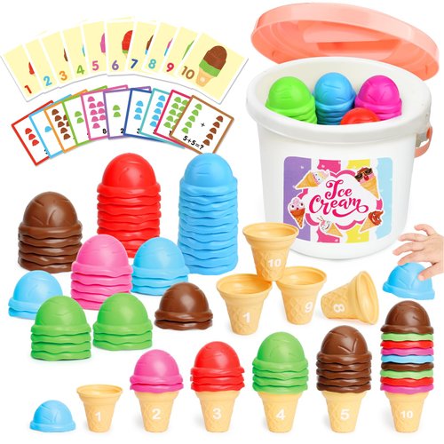 Fegalop Ice Cream Learning Toys Counting and Color Sorting Set for Toddlers, Montessori Stacking Fine Motor Skills Toys, Preschool Learning Education Toys Preschool Learning Toys
