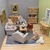 iLAND Miniature Wooden Dollhouse Furniture Set: Sofa, Cabinets, Coffee Table for Dollhouse Living Room (Classic Doll Furniture 7pcs)