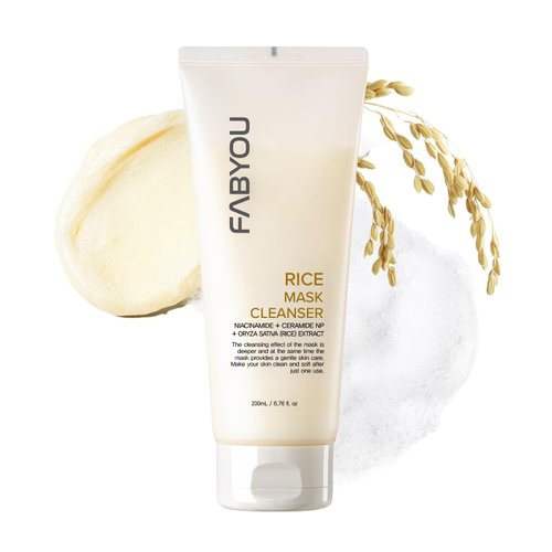 FABYOU Rice Mask Cleanser 6.76 oz– Glow-Boosting & Hydrating Face Wash with Jeju Rice & Natto Gum, Gentle Exfoliating Daily Foam Cleanser, Deep Pore Cleanser, Non-Irritating- Korean Skin Care