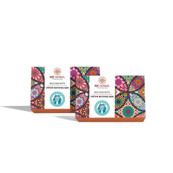 We Herbal Ayurvedic Ubtan Bath Soap Bar (Pack of 2) Turmeric & Peppermint extract Cleanser for All Skin Types Luxurious Bath Experience Ubtan Soap with Coconut Oil, Neem Oil and Natural Ingredients