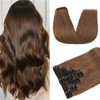 Clip in Hair Extensions Human Hair 100% Brazilian Virgin Human Hair 8pcs Per Set with 18Clips Double Weft Clip in Human Hair Extensions (20 Inch, #4 Chotolate Brown)