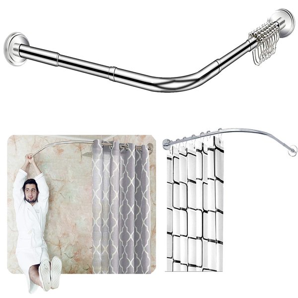 Quany Life Stretchable Corner Shower Curtain Rod - Drill Free Install 304 Stainless L Shaped 32-43" x 32-43",for Bathroom, Clothing Store（Free Curtain Hook ）