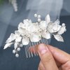 Foyte Crystal Bride Wedding Hair Comb Silver Flower Bridal Headpieces Leaf Hair Pieces Pearl Bridesmaid Side Combs Hair Accessories for Women (silver pearl)
