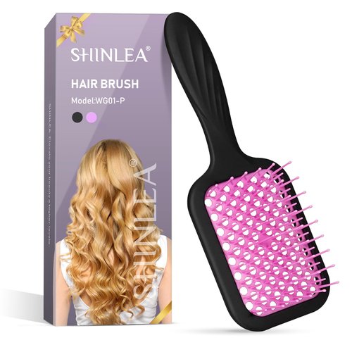 SHINLEA Vented Detangling Hair Brush for Curly Thick Hair | Soft Wave-Shaped Bristles for Massage | Anti-Tangle Hairbrush Women Men Teens | Summer Beach Detangler Brush, Purple
