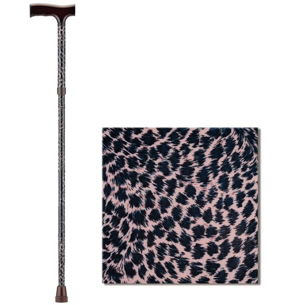 NOVA Medical Products Folding Walking Cane with Wood Grip Handle, Foldable and Adjustable Travel Cane with Wood Comfort Handle, Leopard