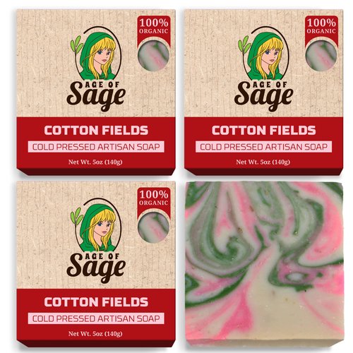 Age of Sage Natural Bar Soap for Women - Vegan Bath Soap Bars Gift Set - Handmade Cold Process Artisan Soap with Essential Oil, Aromatic Moisturizing Wash Soaps, Fragrant Cotton Fields Scent (4 Pack)