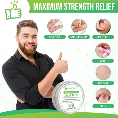 Pergenics Drawing Salve Ointment 2 oz, ingrown Hair Treatment, Boil & Cyst, Splinter Remover, Bug and Spider Bites, bee Sting, Mosquito bite Itch Relief, Poison Ivy