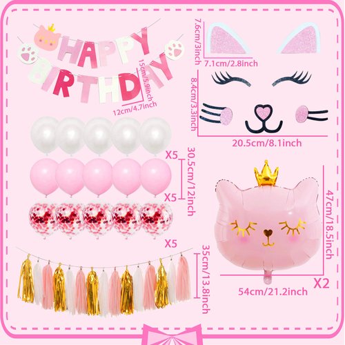 Pink Cat Birthday Party Decoration Kitty Cat Balloons Cat Kitty Birthday MEOW Banner Meow Party Supplies Pink Cat Kitty Cake Decoration