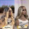 Highlight Ombre Ash Blonde Lace Front Wigs with Cap+Comb, Body Wave Lace Frontal Synthetic Wig Mixed Brown #26/613 Blonde Color, Glueless Pre plucked Long Wavy Wigs for White and Black Women 22 Inch