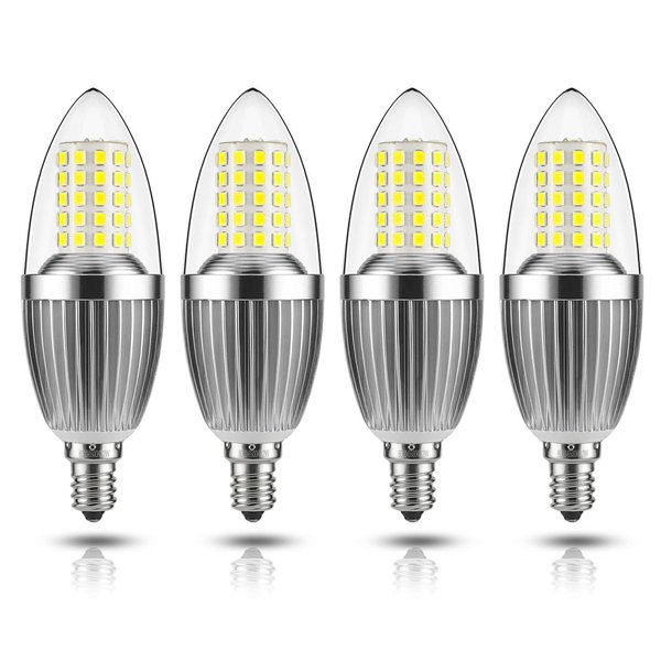 gezee LED Candelabra Bulb, Non-Dimmable, 100 Watt Equivalent, 12W LED Candle Bulbs, Daylight White 6000K, 120V, 1200Lumens, E12 Base, Chandelier Bulbs, Torpedo Shape(4-Pack)