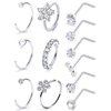 Ftovosyo 20G Surgical Steel Nose Rings Hoop for Women Men, Paved CZ Flower Piercing Jewelry L Shaped Nose Ring Stud Set