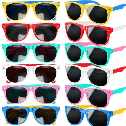 GINMIC Kids Sunglasses Party Favors, 12Pack Neon for Kids, Boys and Girls, Great Gift Birthday Supplies, Beach, Pool Favors, Fun Gift, Toys, Goody Bag Favors - 80’s Accessories