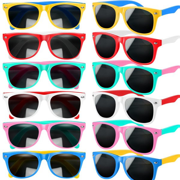 GINMIC Kids Sunglasses Party Favors, 12Pack Neon for Kids, Boys and Girls, Great Gift Birthday Supplies, Beach, Pool Favors, Fun Gift, Toys, Goody Bag Favors - 80’s Accessories