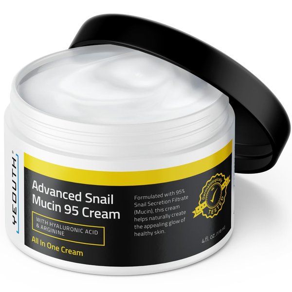 YEOUTH Advanced Snail Mucin Moisturizer Face Cream 95, Hydrating Snail Cream, Face Moisturizer for Dry Skin, Advanced Snail Cream with Hyaluronic Acid & Arginine 4oz