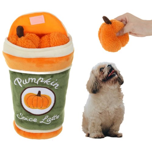 FONBALLOON PARTY Hide and Seek Plush Dog Toy, 2 in 1 Crinkle Interactive Squeaky Dog Toy Bundle Pack, Pumpkin Dog Toy for Small Medium Dogs