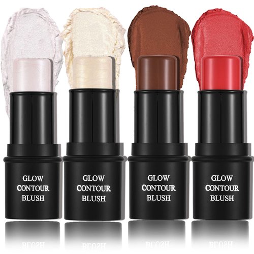 CCbeauty Contour Highlighter Bronzer Blush Stick, Cream Shimmer Highlight Bronze Blushes Multi Sticks, Face Eye Brighten Contouring Shaping Stick, Professional Facial Makeup Mothers Day Gift Sets for Her Girls Women,4Pcs