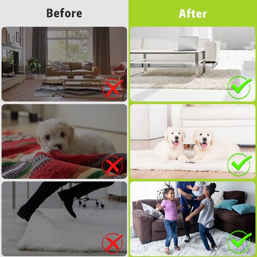 ZC GEL Carpet Stickers (8 Pcs), Anti Slip Rug Holder Reusable Washable Rug Stickers for Area Rugs, Dual Sided Adhesive Rug Stopper Keep Corners Flat (Black)