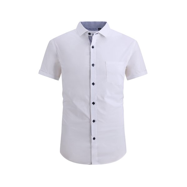 Damipow Mens Short Sleeve Dress Shirts Regular Fit Business Casual Button Down Shirt(White,Medium)