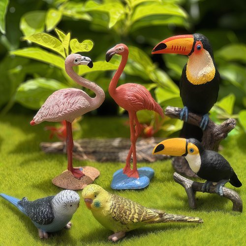 Gemini&Genius Bird Toys for Kids, Jungle Animal Bird Figures Gift Toys, 6Pcs Toucan, Parrot and Flamingo Action Figures. Great for Christmas Stocking Stuffed Toys, Garden Decorations or Cake Toppers