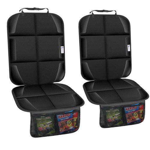 Gowhalle Car Seat Protector, Non-Slip Rubber Padded Backing Seat Protector for Child Seats, Waterproof Thickest Padding Car Seat Protector Under Baby Seat - No Imprint (Black-Ⅰ-2pcs)