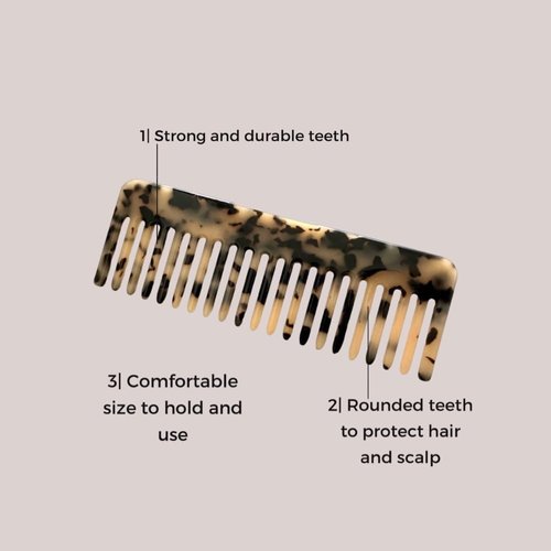 CLUB N'2 Ivory Tortoise wide hair comb, unisex detangling hair comb, styling hair comb for staight, wavy and curly hair types