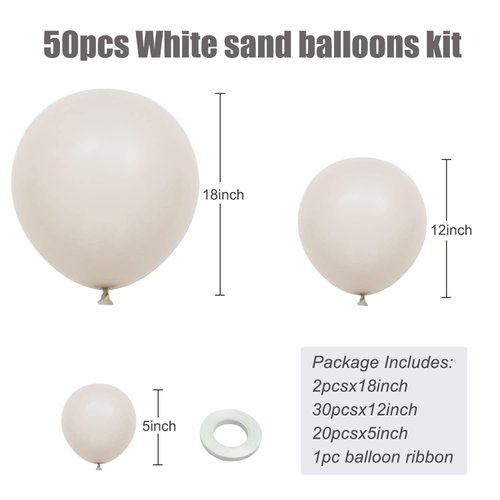 White Sand Balloons 12inch 50pcs Nude White Latex Balloons Matte Off White Balloons Baby Shower Party Balloons for Birthday Wedding Party Decoration