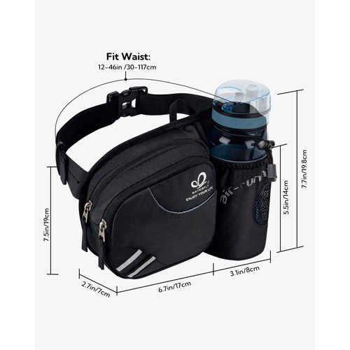 WATERFLY Hiking Waist Bag Fanny Pack with Water Bottle Holder for Men Women Running & Dog Walking Fit All Phones (Bottle Not Included)