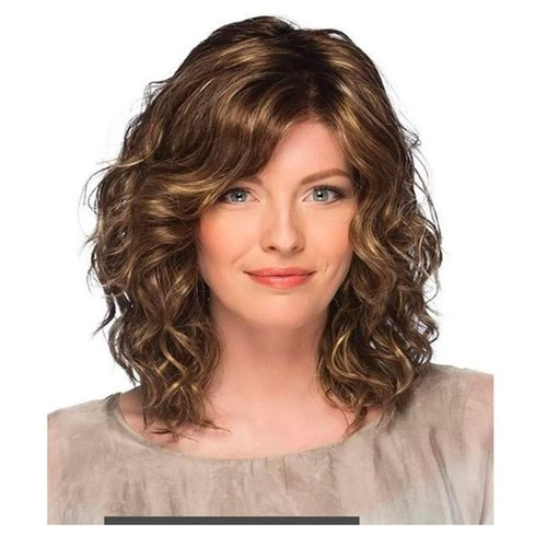 OYSRONG New 13.78'' Elegant Women Short Brown Layered Wavy Heat Resistant Fibre Hair Wig