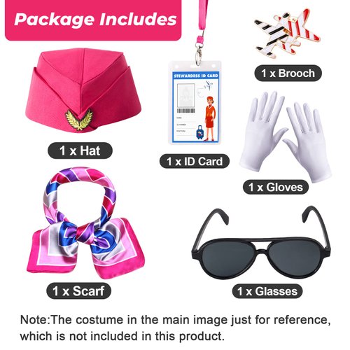 Keymall Kids Flight Attendant Costume Accessories Set Stewardess Hat Airline Hostess Costume Kits for Girls Dress Up Halloween Career Costume (Rose)